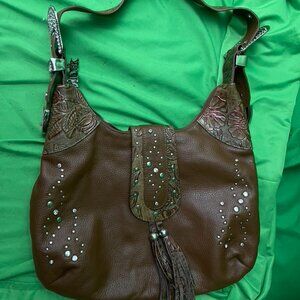Vintage 80's Charm & Luck Metallic Shoulder Bag With Rhinestone Western Buckles